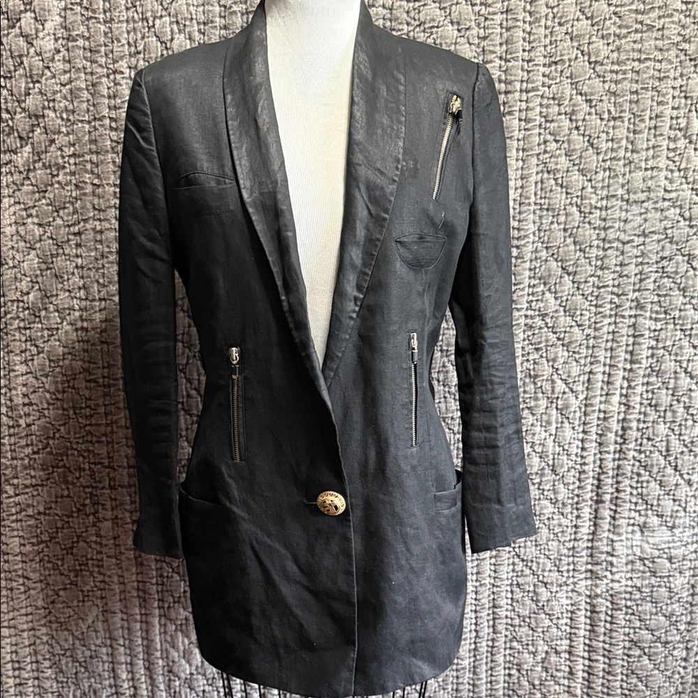 Sophisticated  Black Women's Blazer 100%Linen Versace Couture